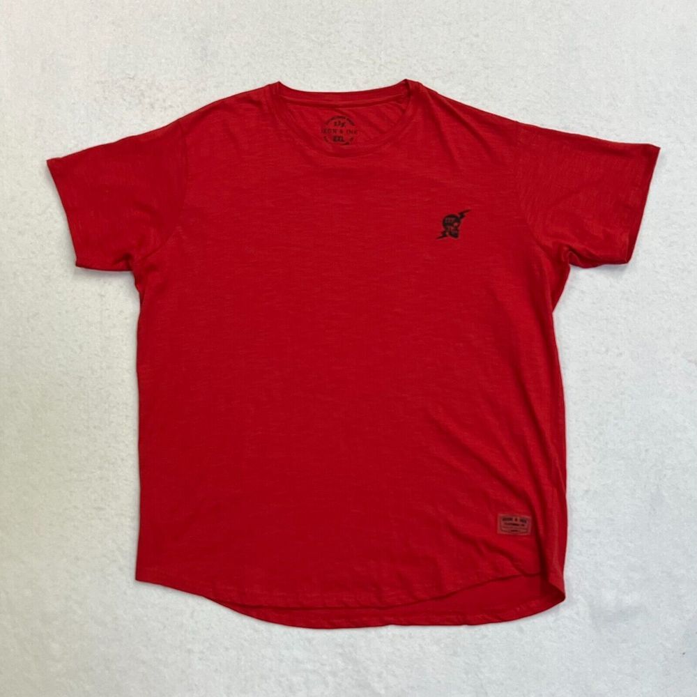 Mens Iron & Ink Skull Embroidered‎ Tattoo Red Short Sleeve Tee T-Shirt Size XXL